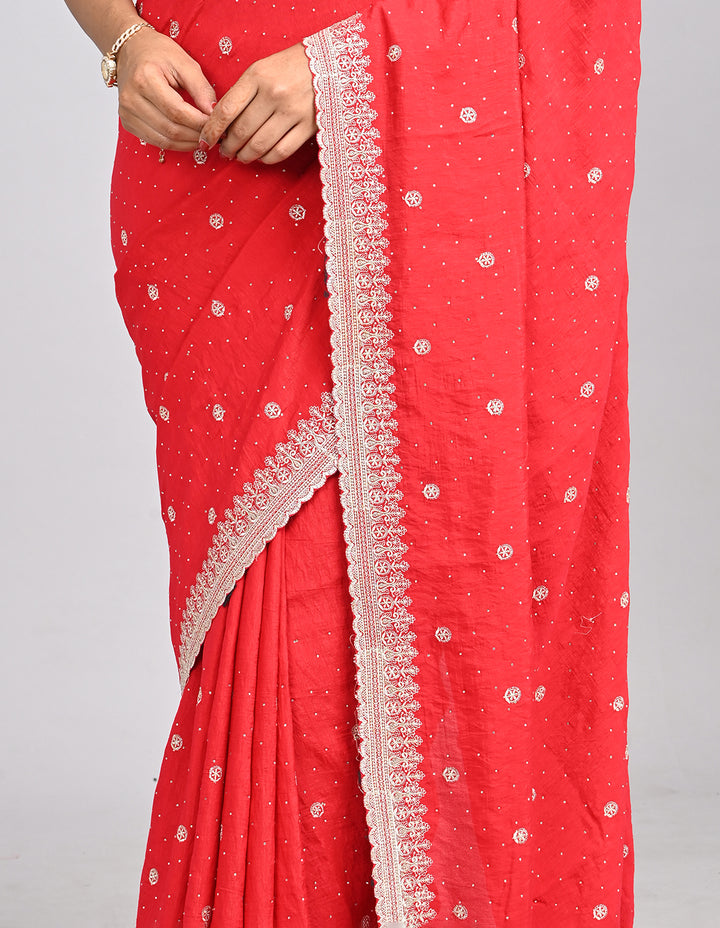Riyana – Red Silk Saree with Zari Embroidery & Self-Coloured Blouse | Fazals