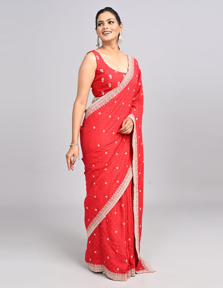 Riyana – Red Silk Saree with Zari Embroidery & Self-Coloured Blouse | Fazals