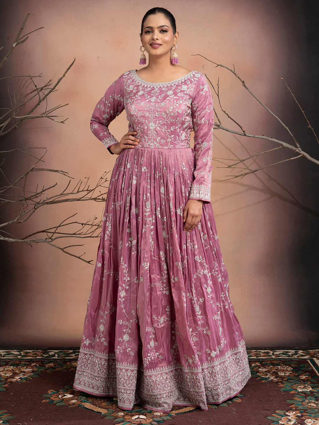 Inaaya – Pink Tissue Gown with Zari Embroidery & Matching Tissue Dupatta | Fazals