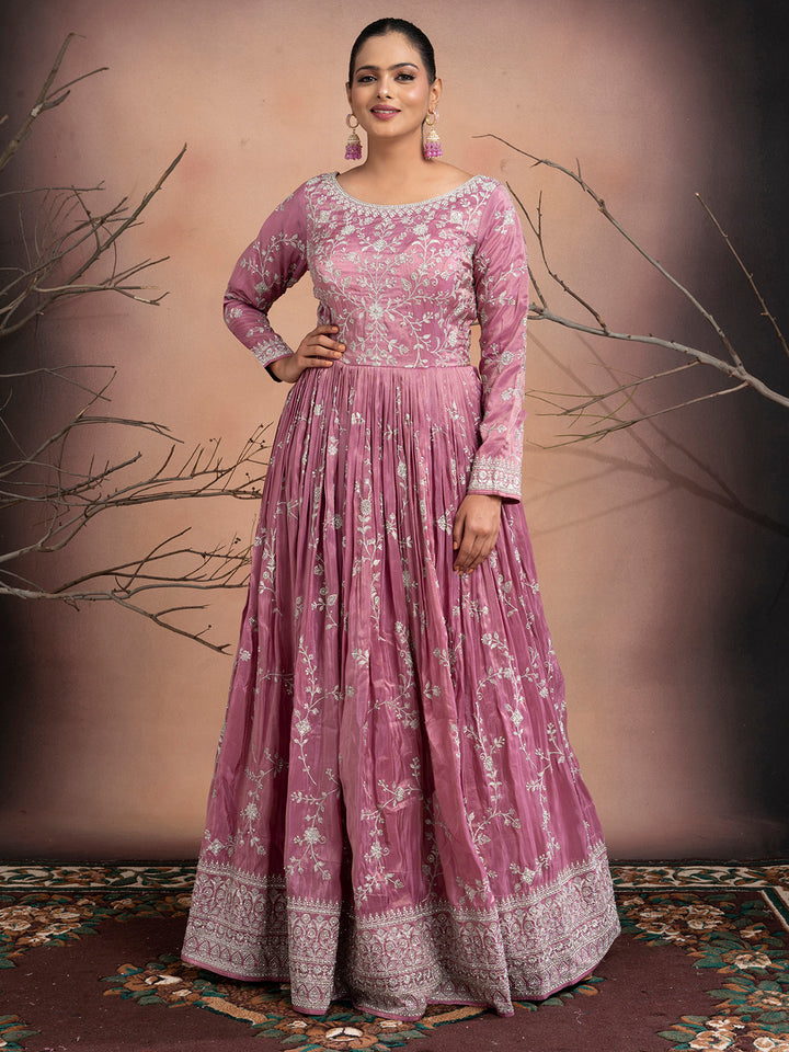 Inaaya – Pink Tissue Gown with Zari Embroidery & Matching Tissue Dupatta | Fazals