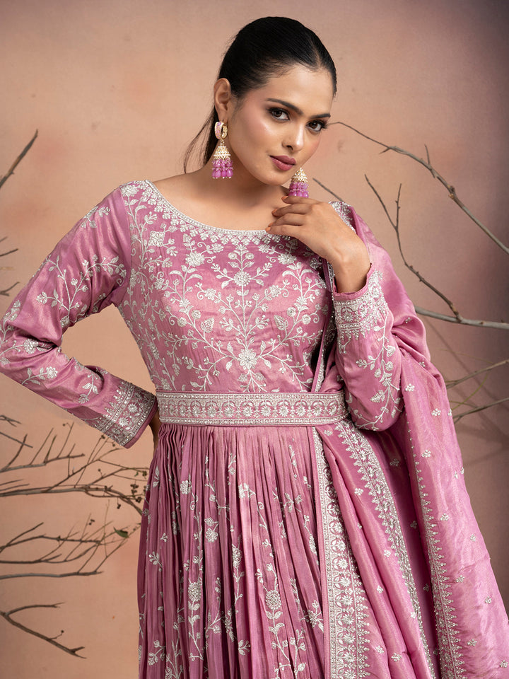 Inaaya – Pink Tissue Gown with Zari Embroidery & Matching Tissue Dupatta | Fazals