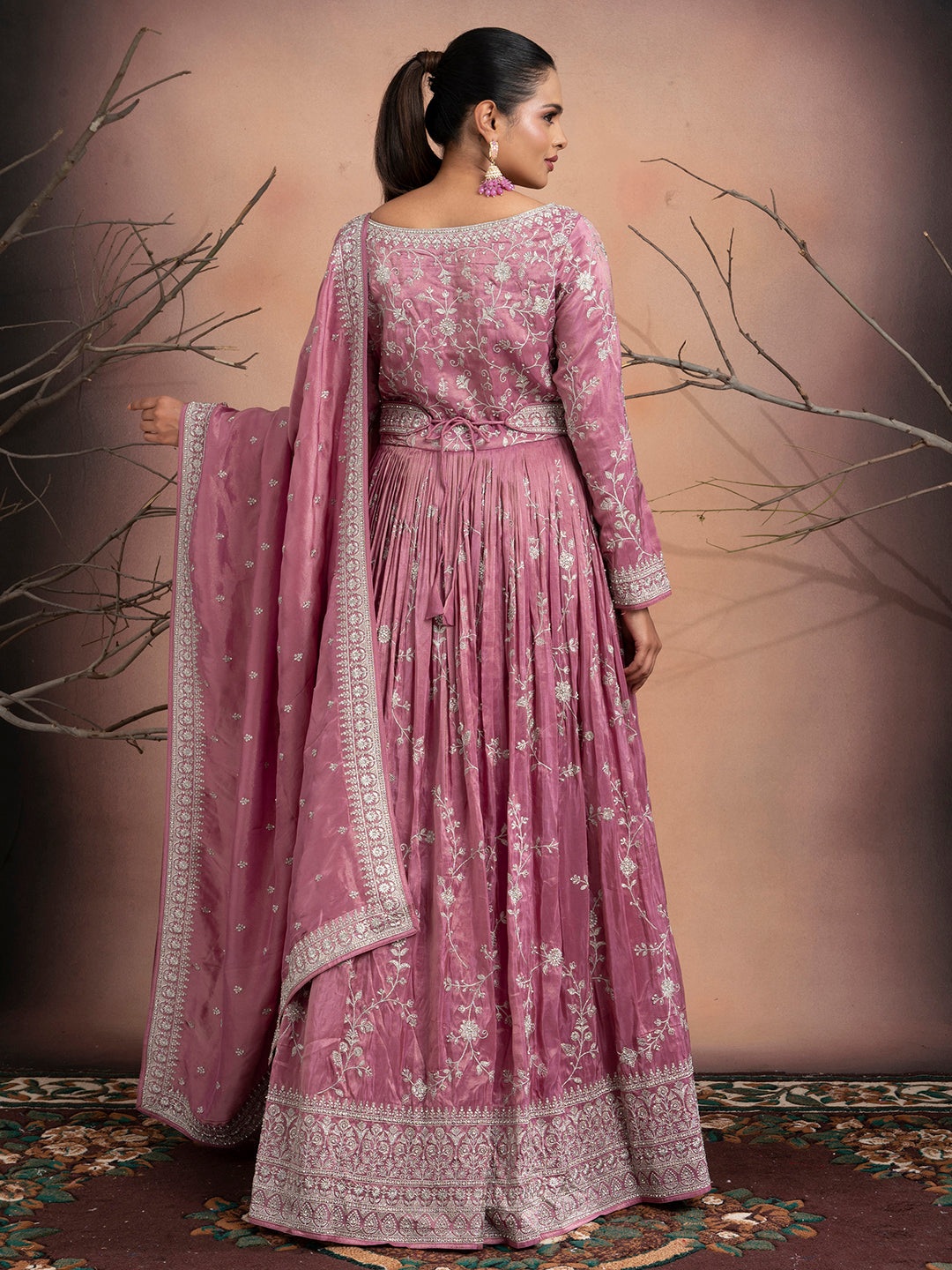 Inaaya – Pink Tissue Gown with Zari Embroidery & Matching Tissue Dupatta | Fazals