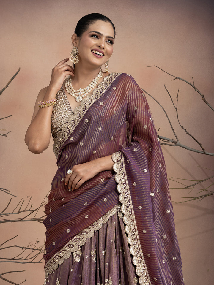 Aabroo – Mauve Tissue Lehenga with Sequins & Stone Work | Fazals
