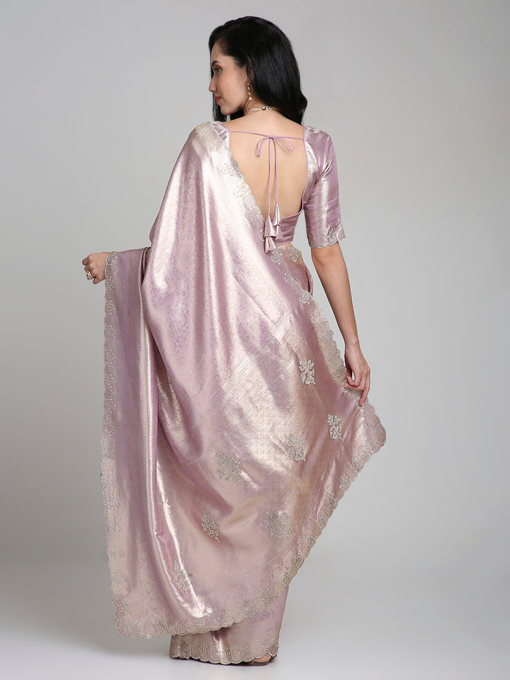 Ira – Purple Woven Silk Saree with Subtle Gold Border | Fazals