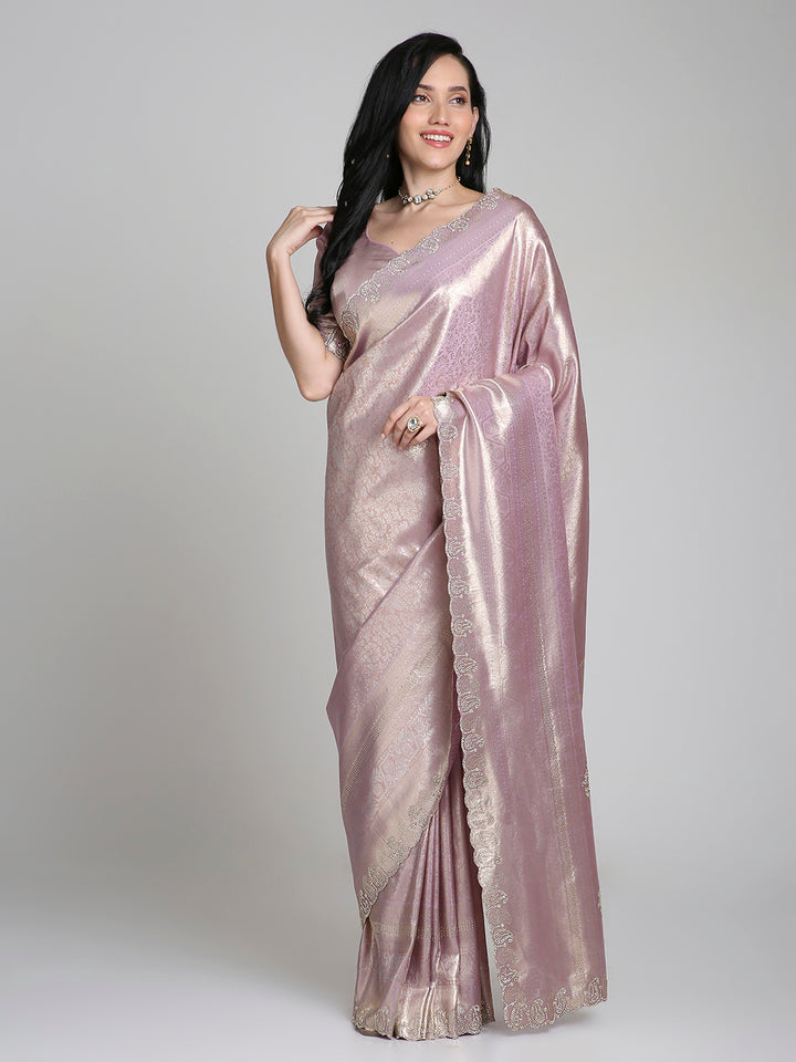 Ira – Purple Woven Silk Saree with Subtle Gold Border | Fazals