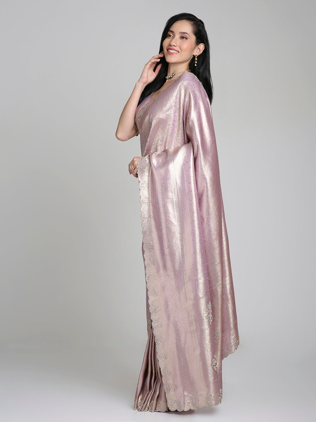 Ira – Purple Woven Silk Saree with Subtle Gold Border | Fazals