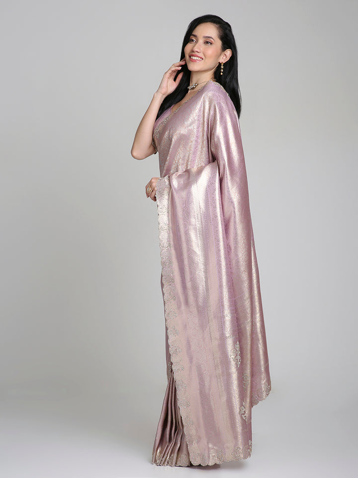 Ira – Purple Woven Silk Saree with Subtle Gold Border | Fazals
