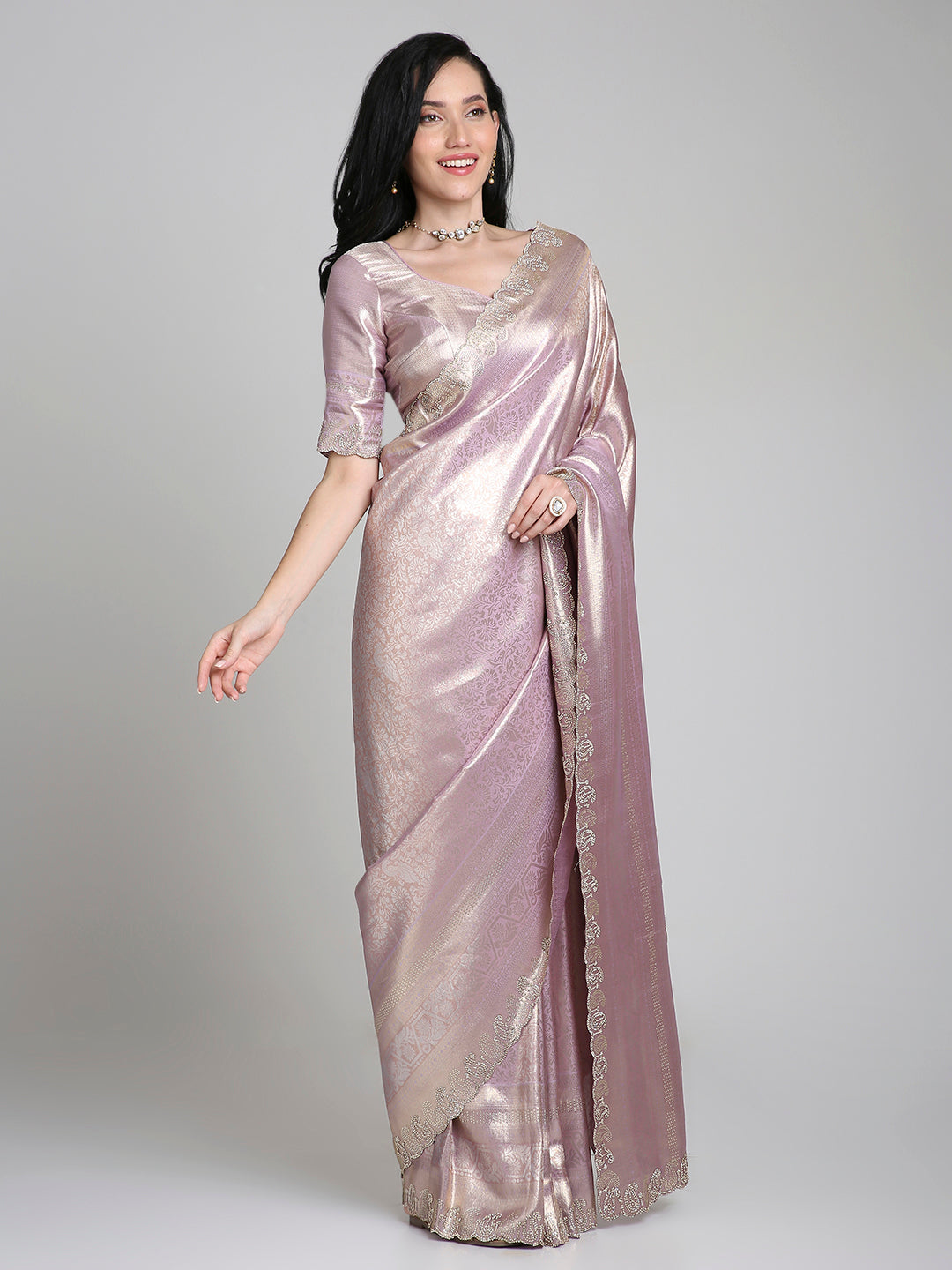 Ira – Purple Woven Silk Saree with Subtle Gold Border | Fazals