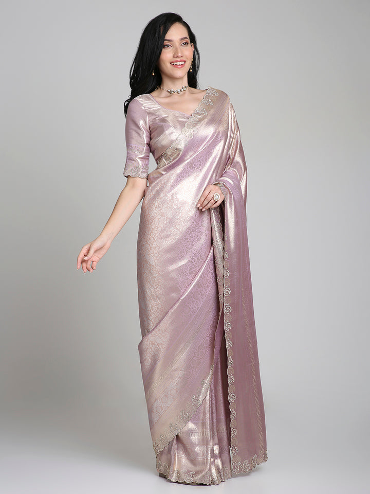 Ira – Purple Woven Silk Saree with Subtle Gold Border | Fazals