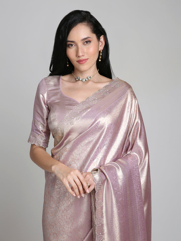 Ira – Purple Woven Silk Saree with Subtle Gold Border | Fazals