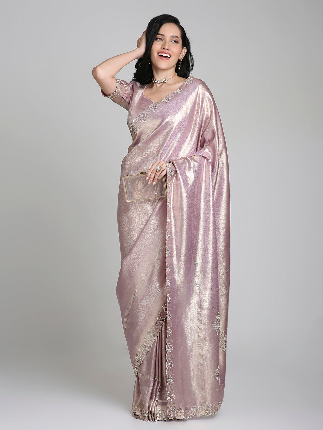Ira – Purple Woven Silk Saree with Subtle Gold Border | Fazals