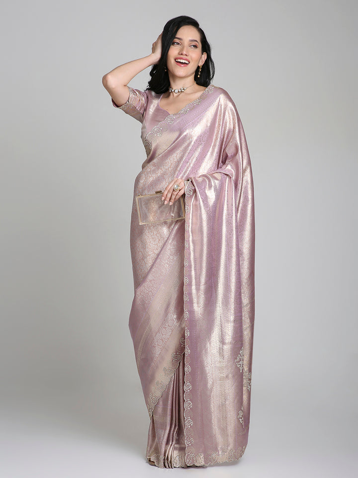 Ira – Purple Woven Silk Saree with Subtle Gold Border | Fazals