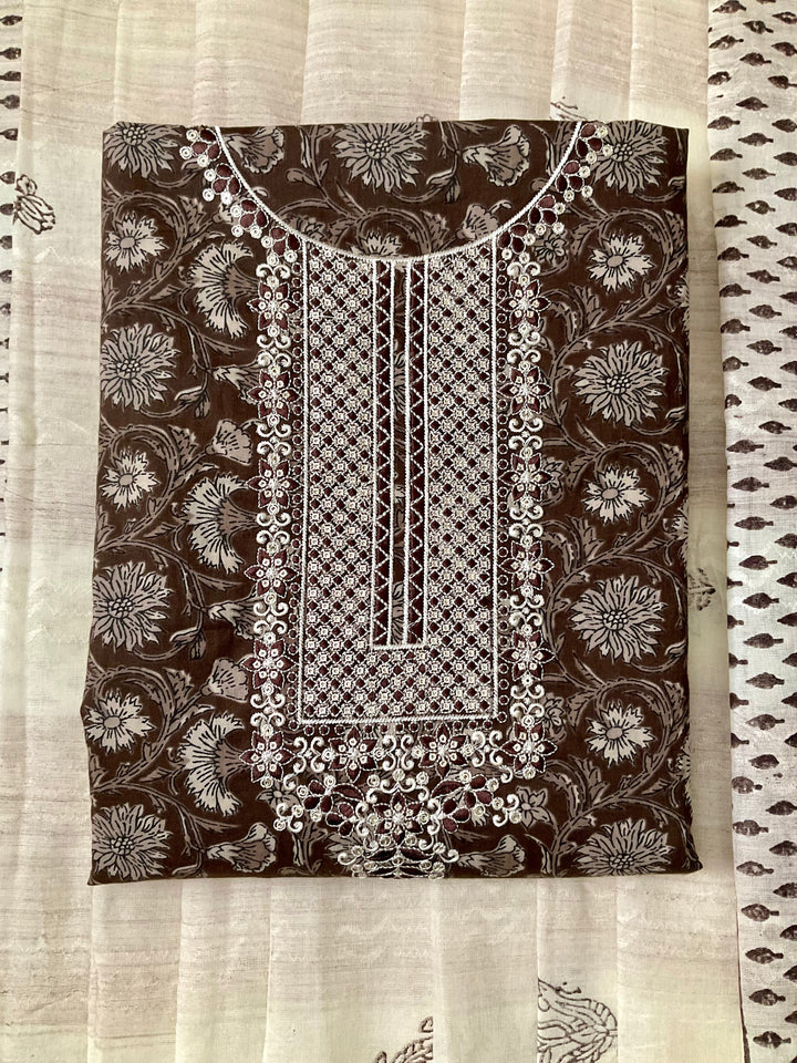 Printed Cotton Embroidered Suit