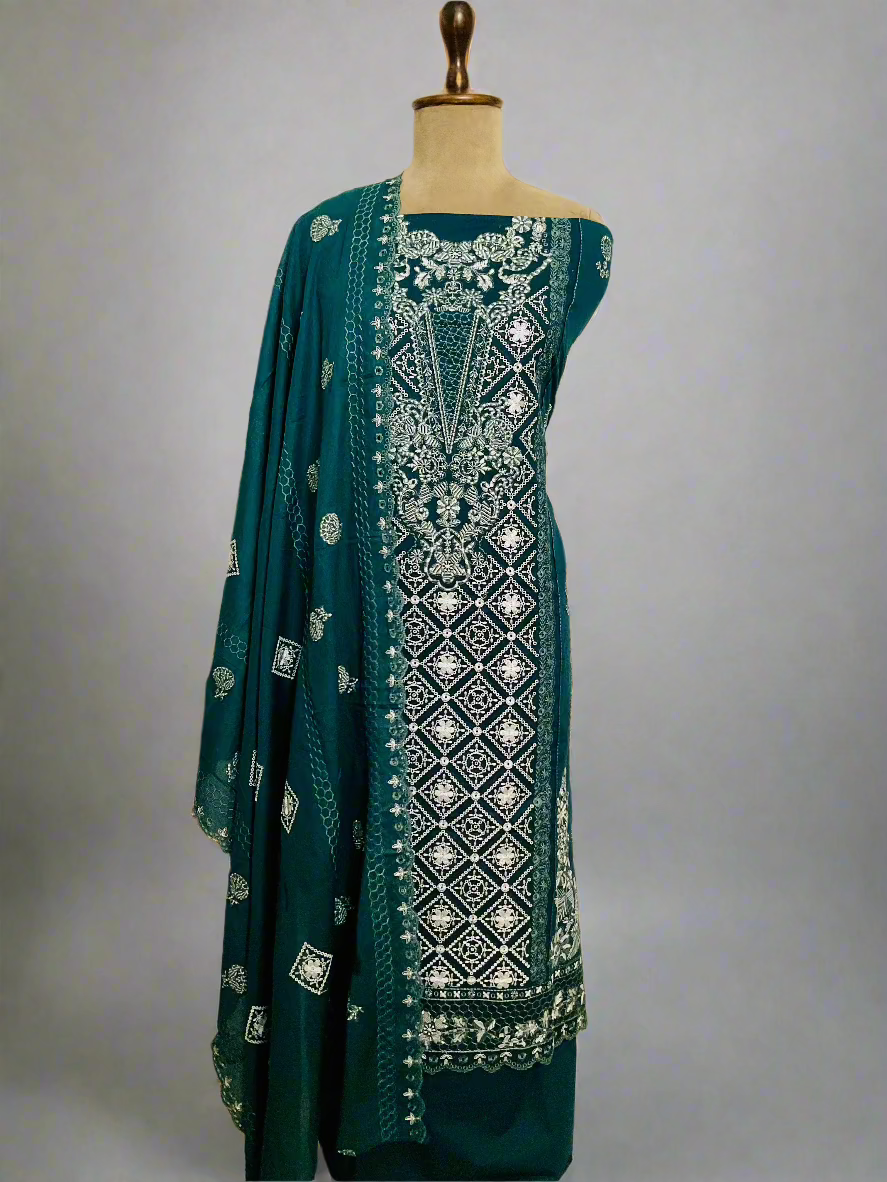 Cotton Embroidered Unstitched Suit