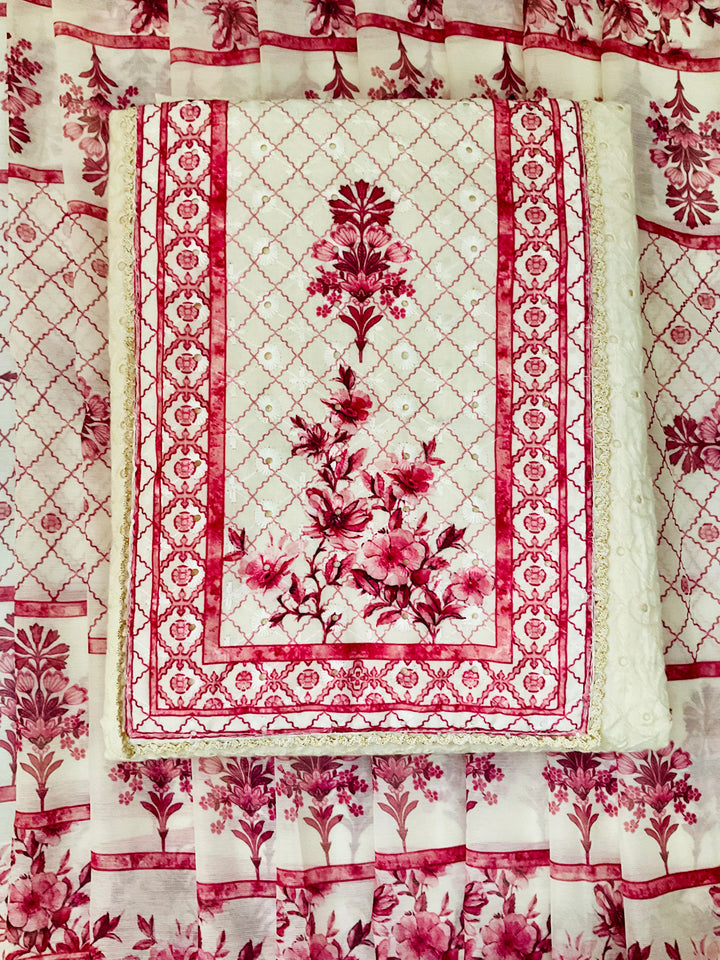 Printed Cotton Embroidered Suit