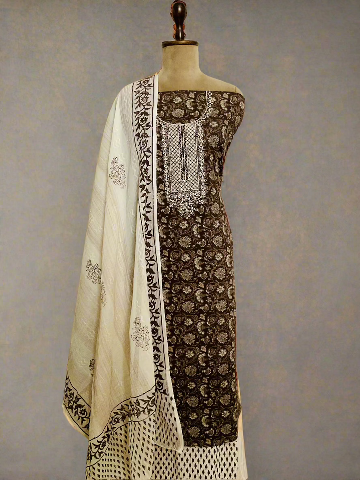 Printed Cotton Embroidered Suit