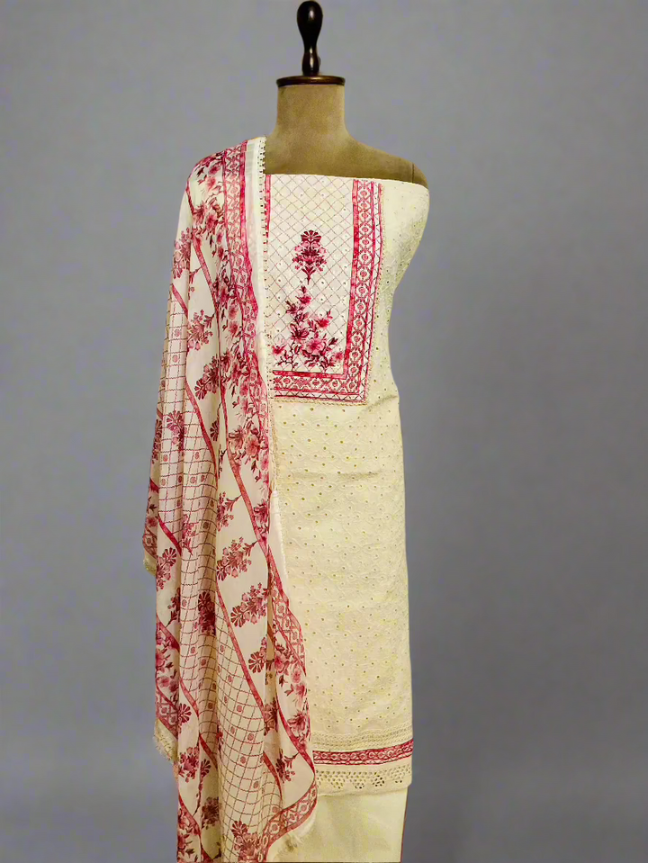 Printed Cotton Embroidered Suit