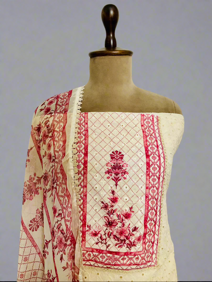 Printed Cotton Embroidered Suit