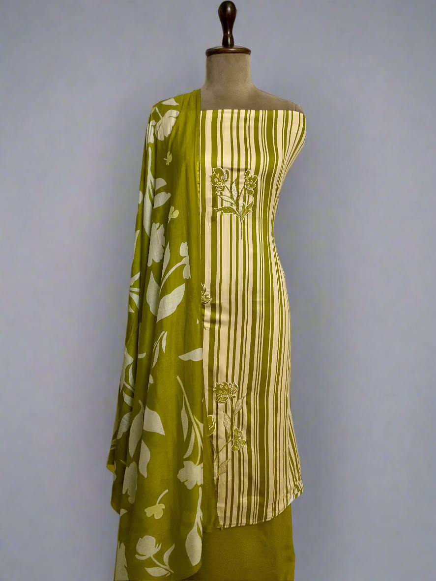 Printed Cotton Embroidered Suit