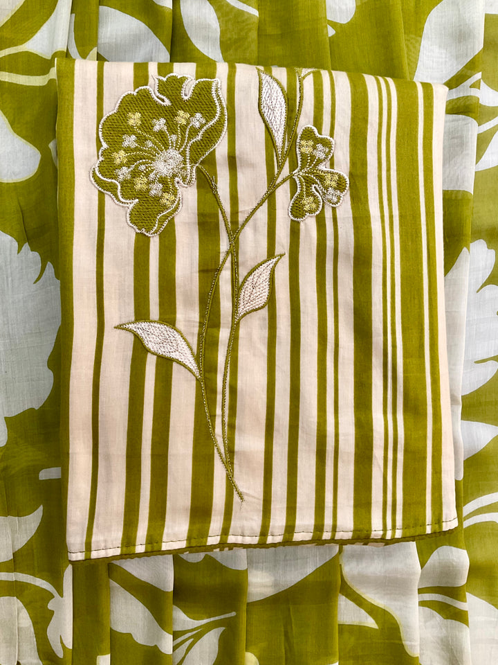 Printed Cotton Embroidered Suit