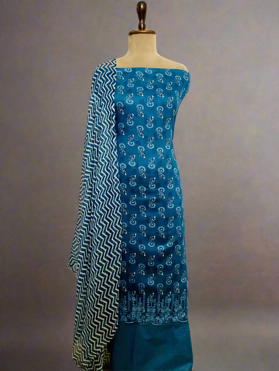 Printed Cotton Embroidered Suit