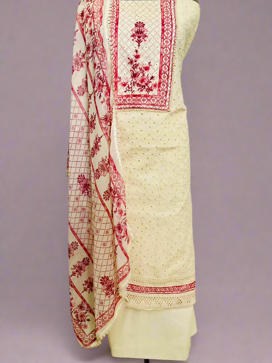 Printed Cotton Embroidered Suit