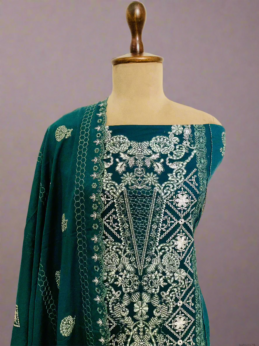 Cotton Embroidered Unstitched Suit