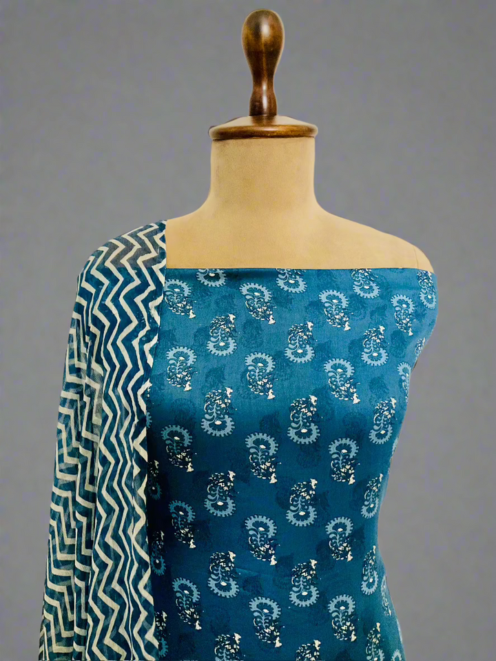 Printed Cotton Embroidered Suit