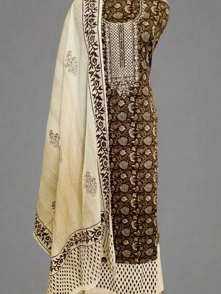 Printed Cotton Embroidered Suit
