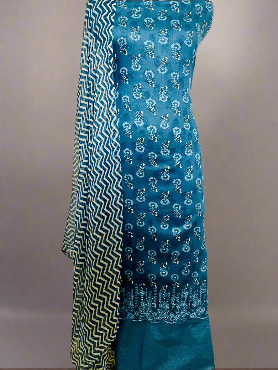 Printed Cotton Embroidered Suit