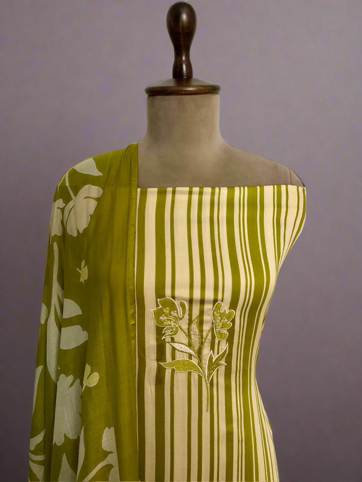 Printed Cotton Embroidered Suit