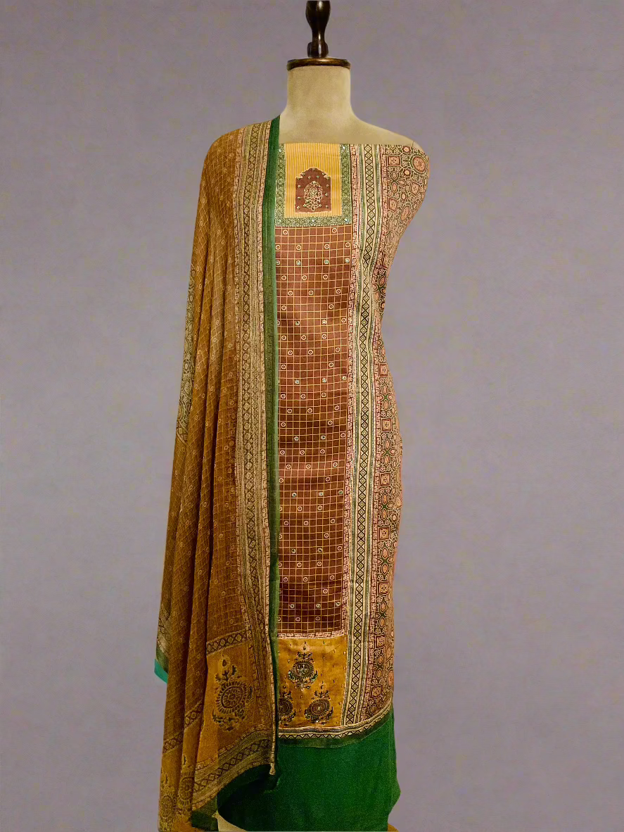 Printed Cotton Embroidered Unstitched Salwar Suit