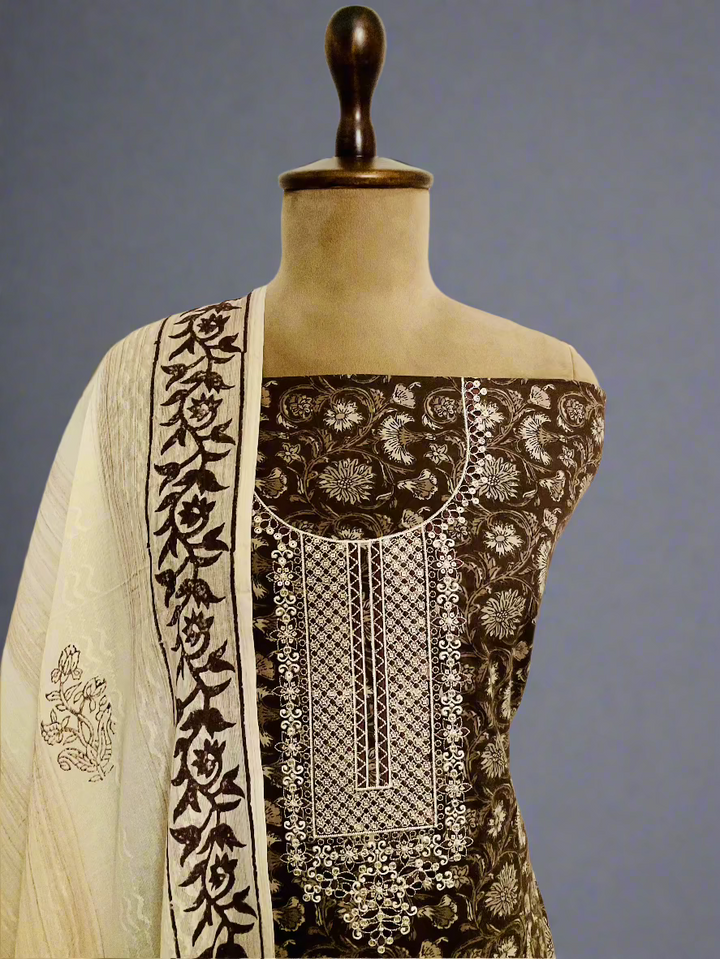 Printed Cotton Embroidered Suit