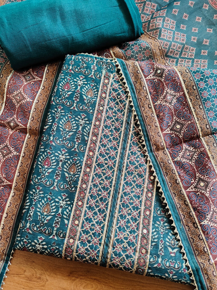 Chanderi Silk Zari Embroidered Unstitched Salwar Suit