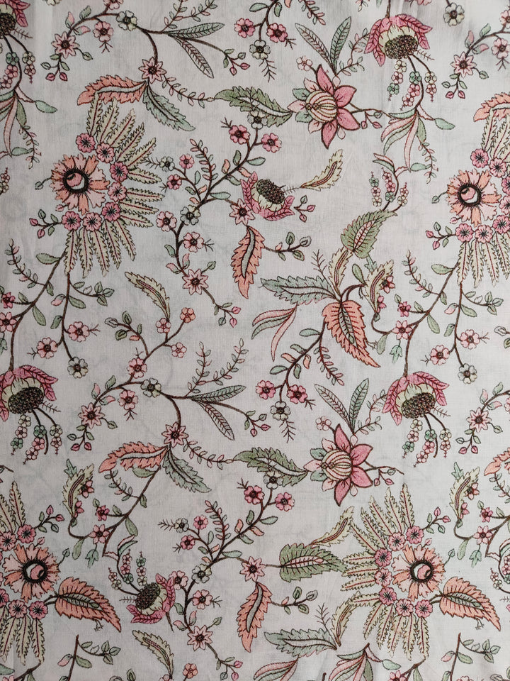 Printed Floral Cotton Fabric Grey