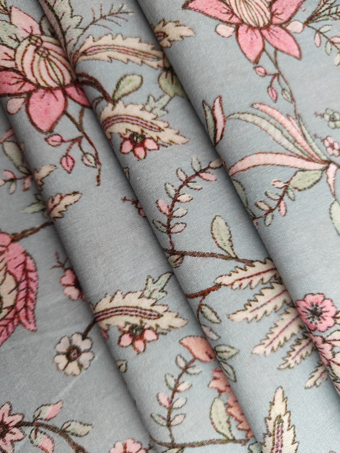 Printed Floral Cotton Fabric Green