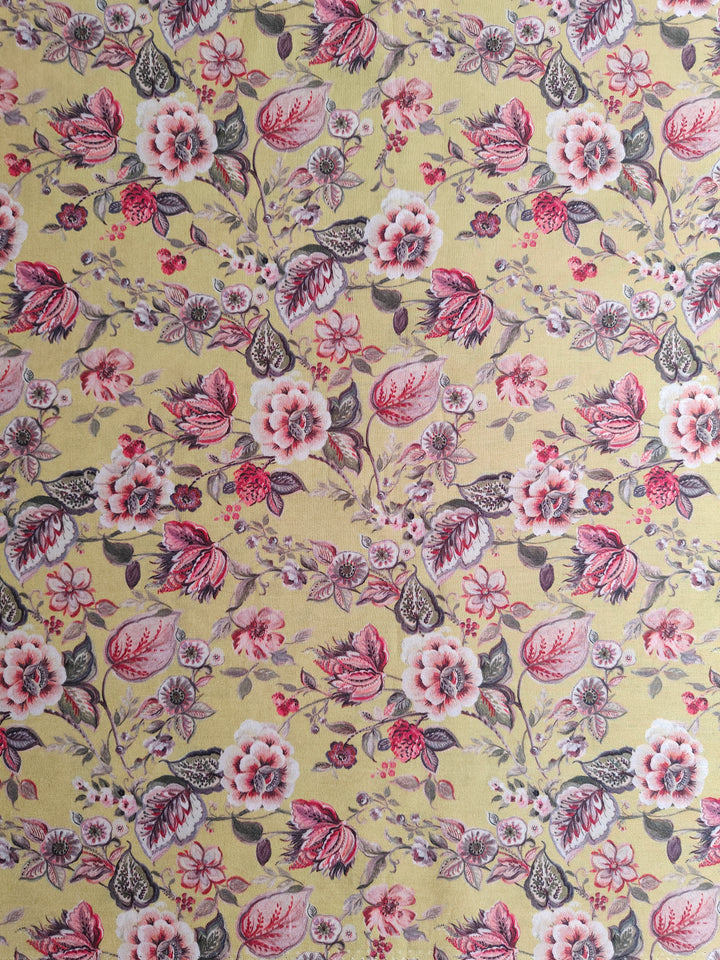 Printed Floral Cotton Fabric Mustard