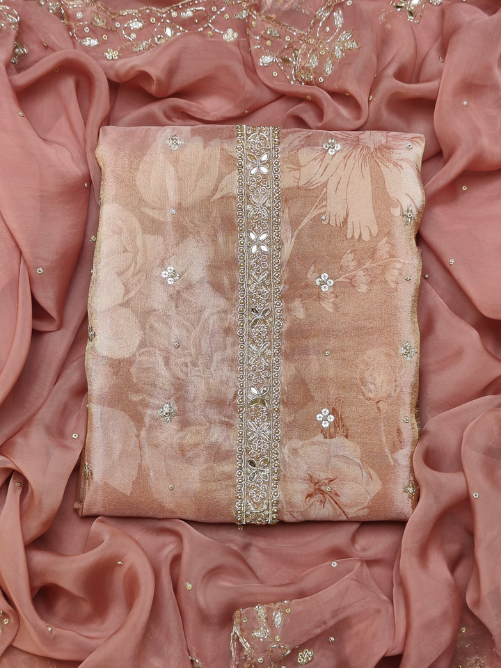 Shimmer Silk Peach Unstitched Salwar Suit