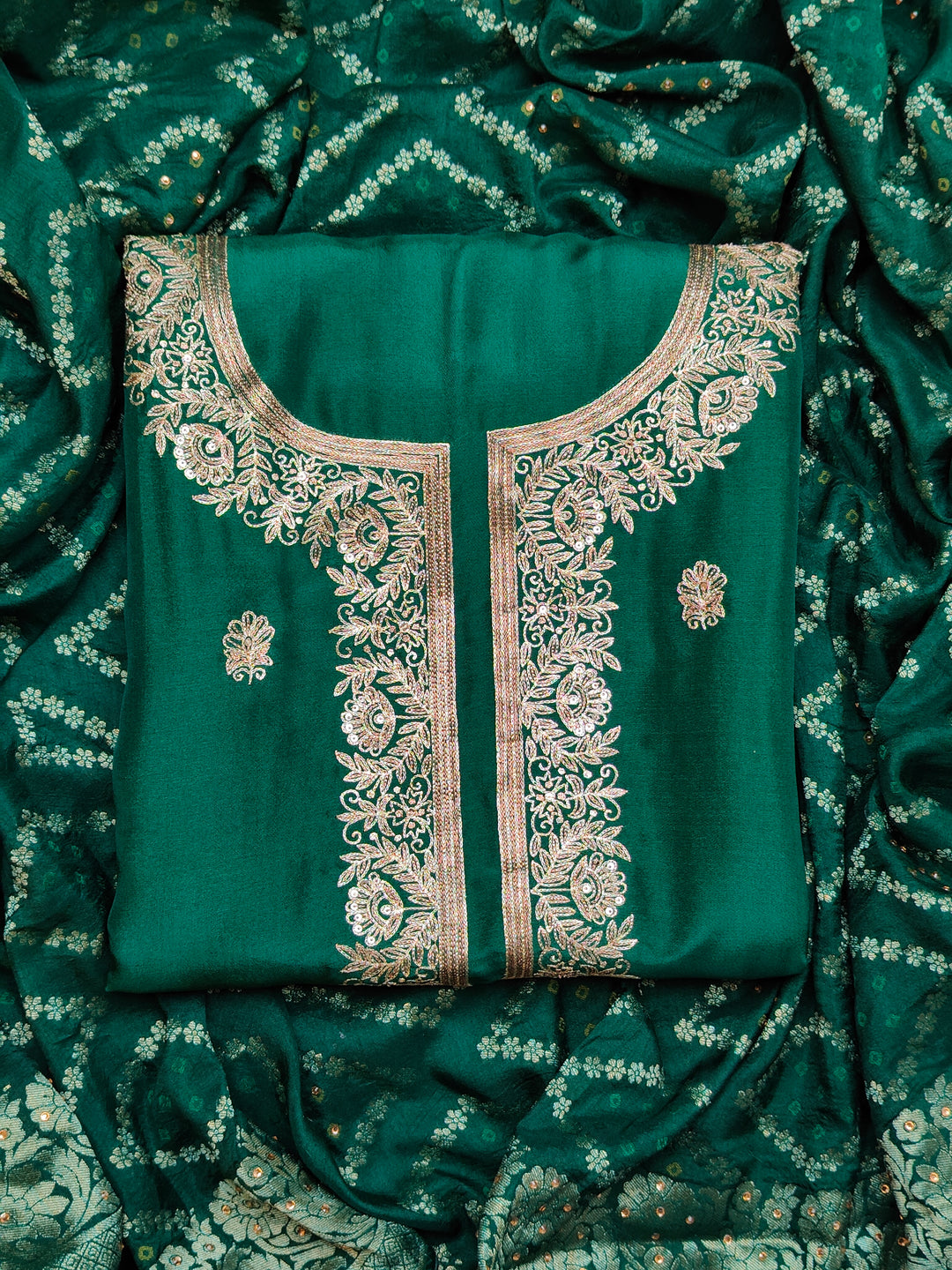 Fazals Art Silk Green Unstitched Salwar Suit