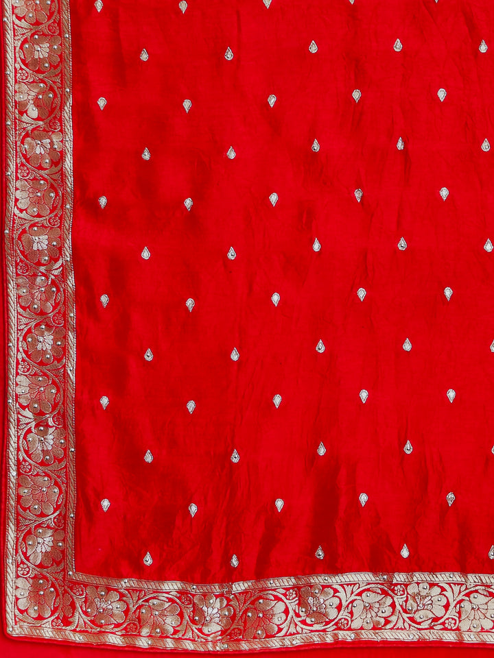 Red Woven Silk Hand Embroidery Unstitched Salwar Suit