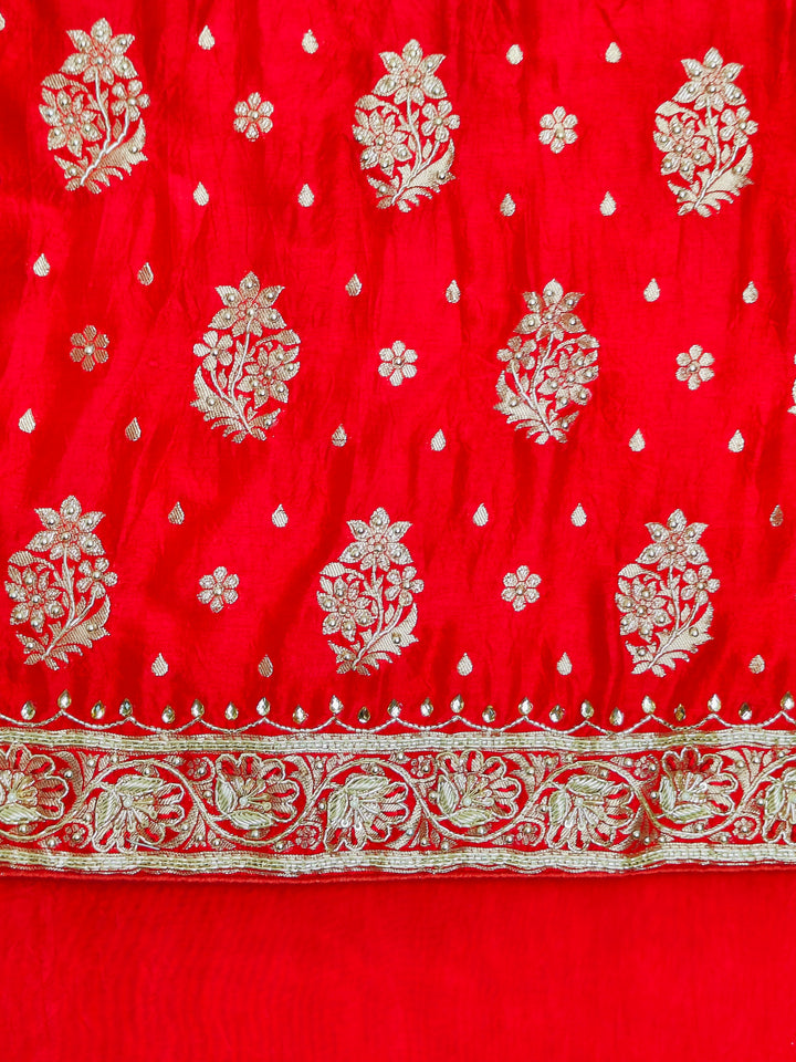 Red Woven Silk Hand Embroidery Unstitched Salwar Suit