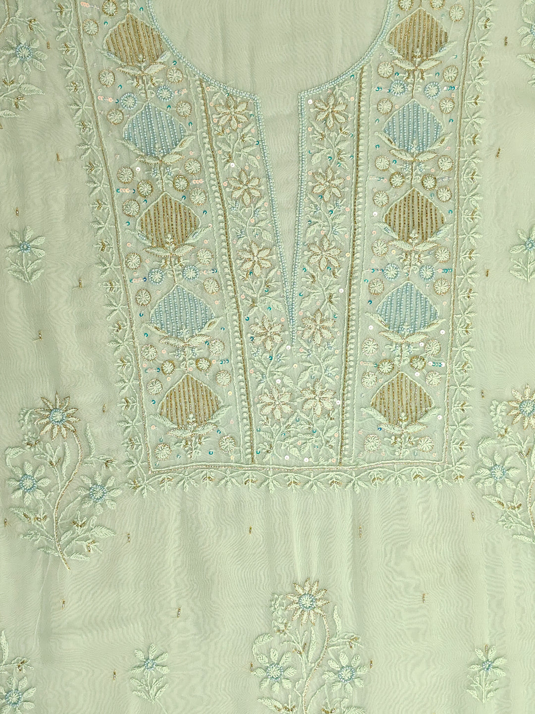 Mint Green Organza Hand Embroidery Unstitched Salwar Suit