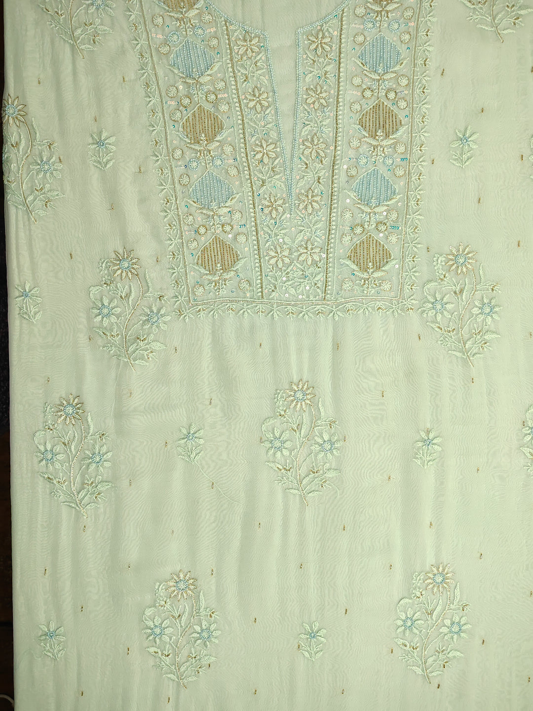 Mint Green Organza Hand Embroidery Unstitched Salwar Suit