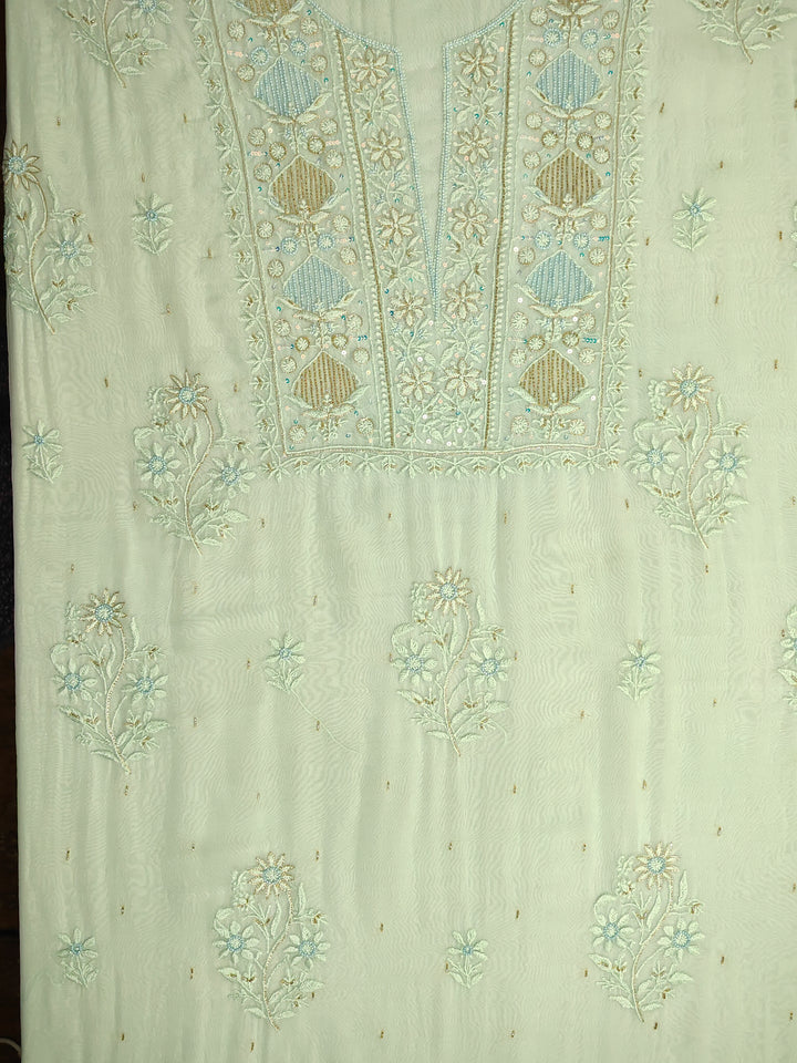 Mint Green Organza Hand Embroidery Unstitched Salwar Suit