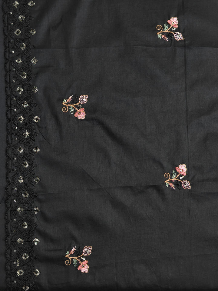 Black Cotton Embroidered with Cotton Duppatta Unstitched Salwar Suit