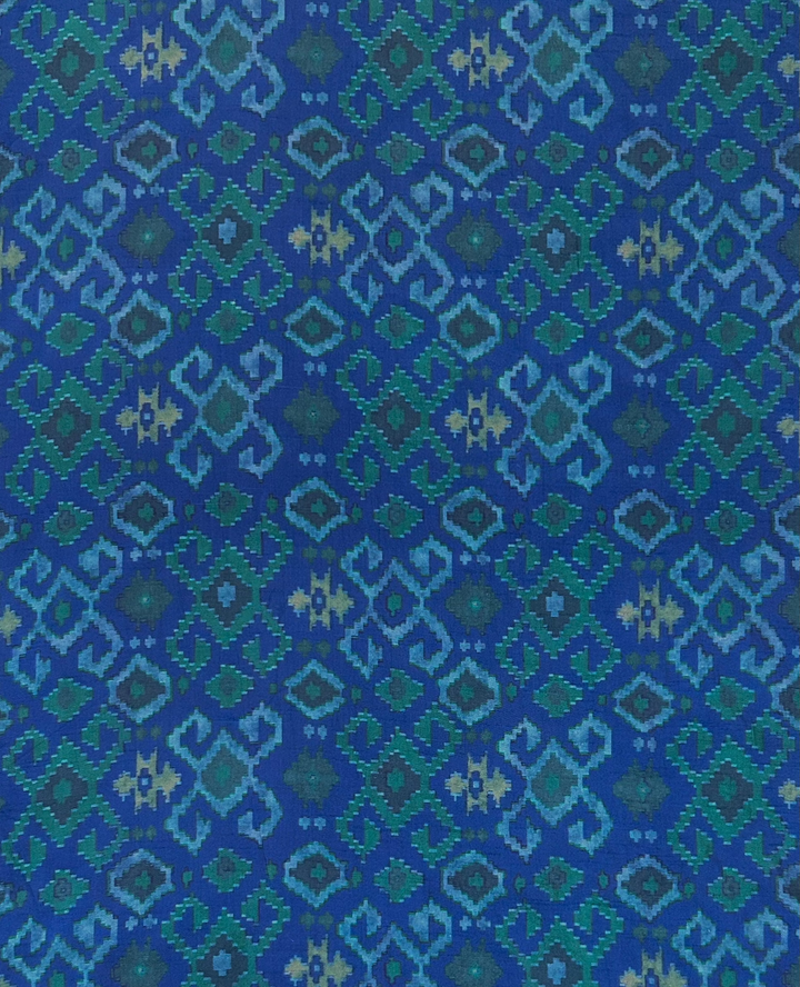 Blue Cotton SIlk Printed Fabric