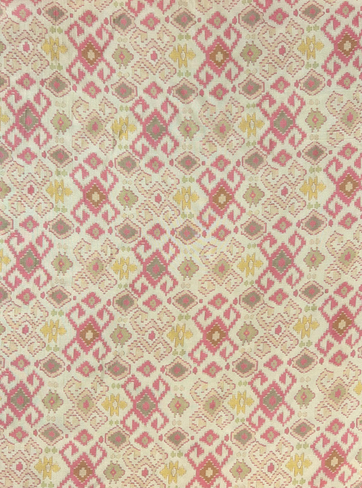 Cream Cotton SIlk Printed Fabric