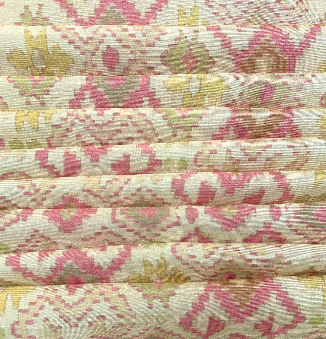 Cream Cotton SIlk Printed Fabric