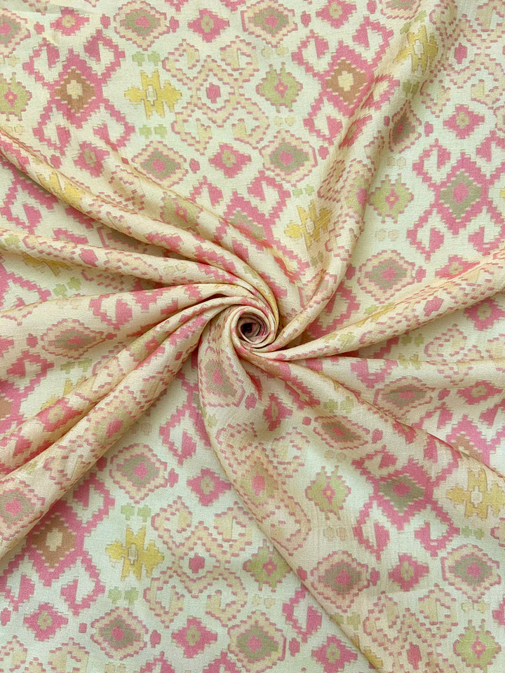 Cream Cotton SIlk Printed Fabric