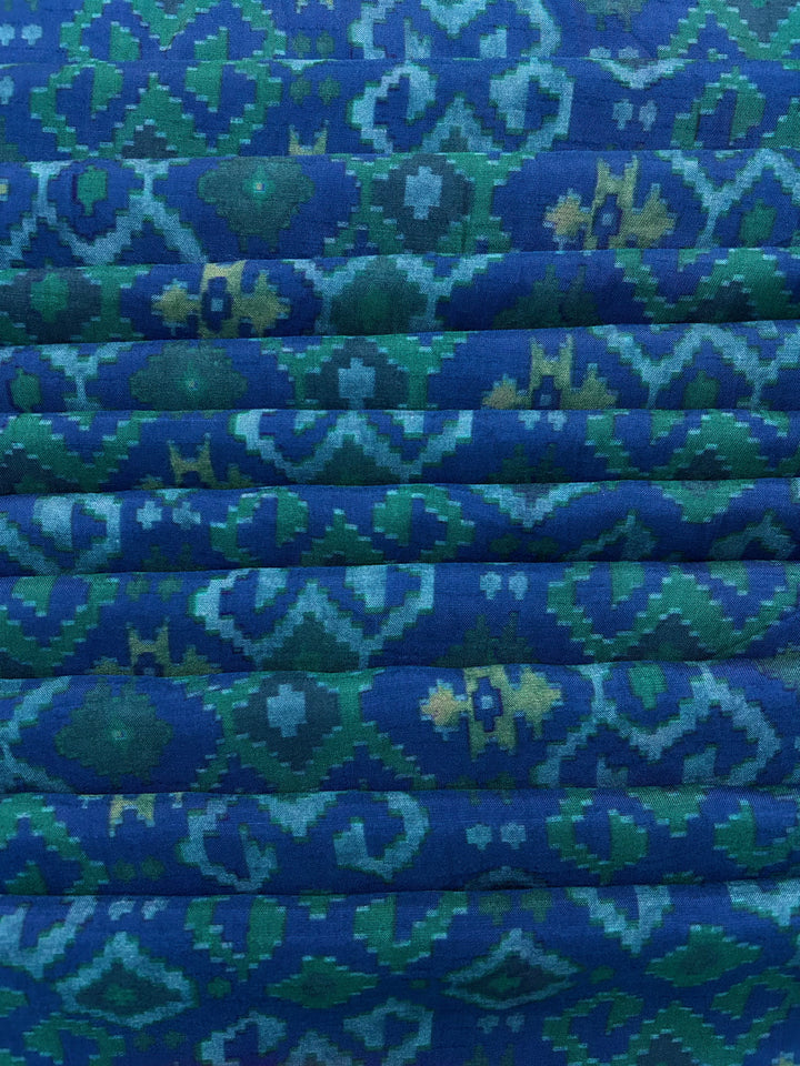 Blue Cotton SIlk Printed Fabric